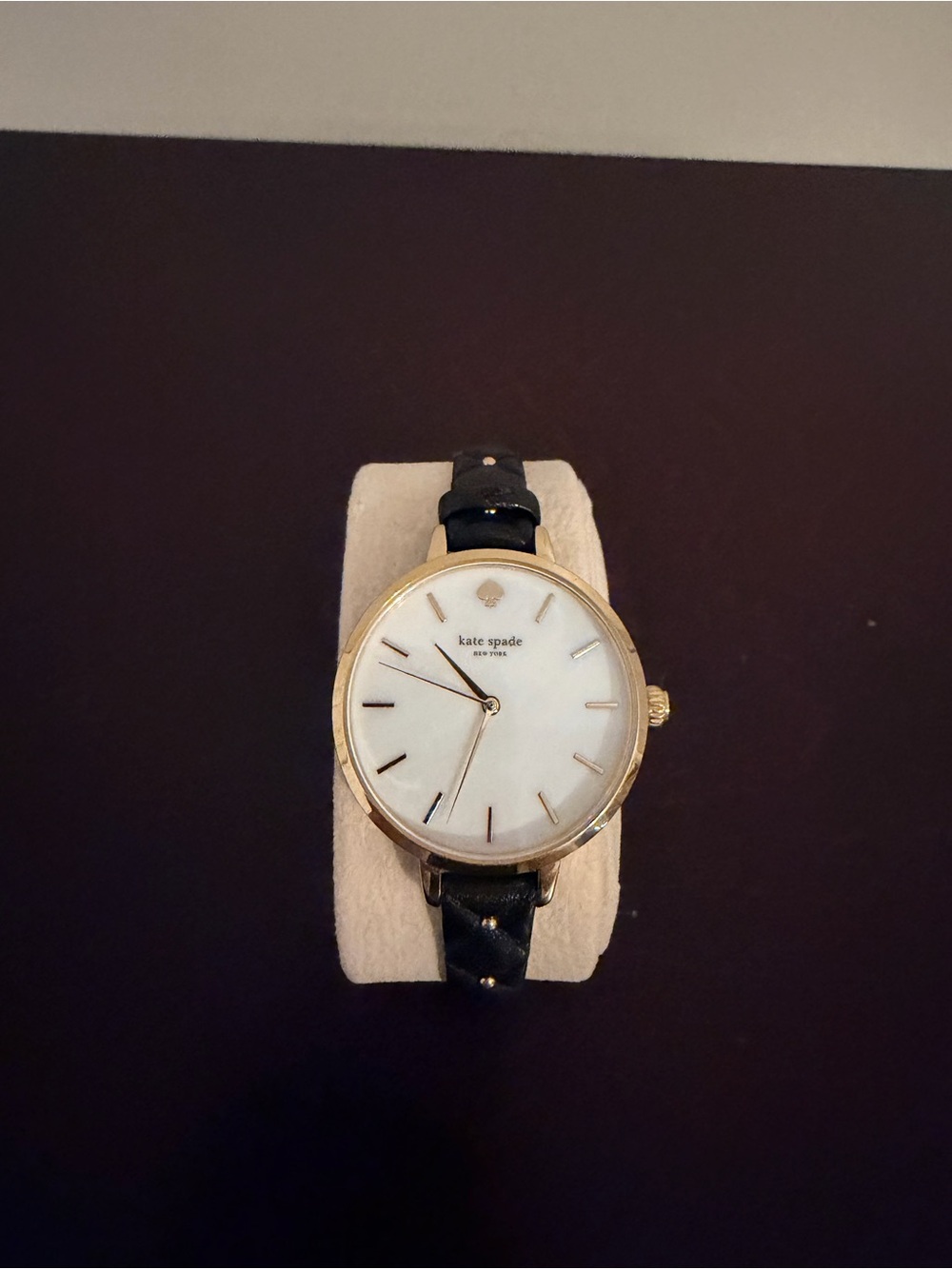 kate spade Gold-Tone Case Black Leather Strap Women's Watch